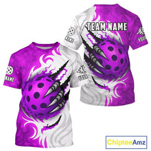 Load image into Gallery viewer, White &amp; Purple Claw Scratches Pickleball Ball T-Shirt For Men Custom Pickleball Jerseys NYN2483
