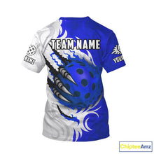 Load image into Gallery viewer, White &amp; Blue Claw Scratches Pickleball Ball T-Shirt For Men Custom Pickleball Jerseys NYN2484