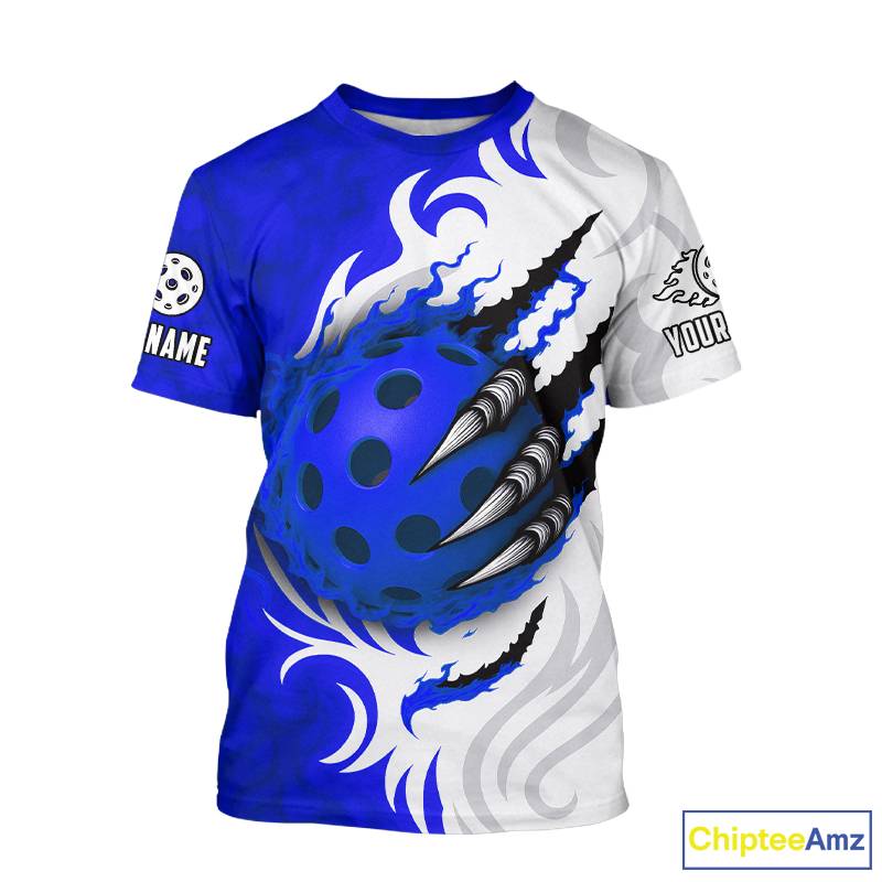 White & Blue Claw Scratches Pickleball Ball T-Shirt For Men Custom Pickleball Jerseys NYN2484