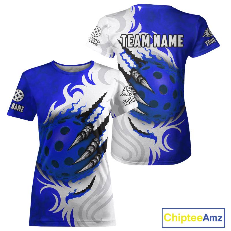 White & Blue Claw Scratches Pickleball Ball T-Shirt For Women Custom Pickleball Jerseys NYN2484