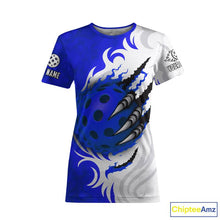 Load image into Gallery viewer, White &amp; Blue Claw Scratches Pickleball Ball T-Shirt For Women Custom Pickleball Jerseys NYN2484