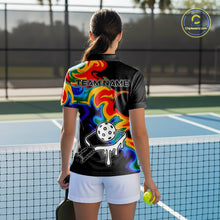 Load image into Gallery viewer, Colorful Splash Women Pickleball Ball &amp; Paddle T-Shirt Personalized Pickleball Team Jerseys NYN2489