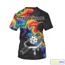 Load image into Gallery viewer, Colorful Splash Men Pickleball Ball &amp; Paddle T-Shirt Personalized Pickleball Team Jerseys NYN2489