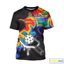 Load image into Gallery viewer, Colorful Splash Men Pickleball Ball &amp; Paddle T-Shirt Personalized Pickleball Team Jerseys NYN2489