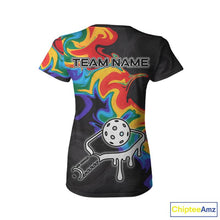 Load image into Gallery viewer, Colorful Splash Women Pickleball Ball &amp; Paddle T-Shirt Personalized Pickleball Team Jerseys NYN2489