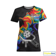 Load image into Gallery viewer, Colorful Splash Women Pickleball Ball &amp; Paddle T-Shirt Personalized Pickleball Team Jerseys NYN2489