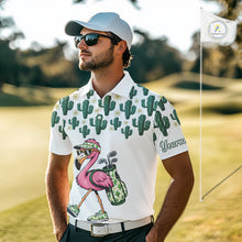 Load image into Gallery viewer, Personalized Green Cactus Flower Pattern Mens Golf Polo Shirts Custom Funny Flaming Golf Shirt NYN2837