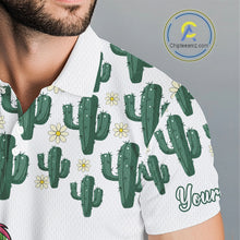 Load image into Gallery viewer, Personalized Green Cactus Flower Pattern Mens Golf Polo Shirts Custom Funny Flaming Golf Shirt NYN2837