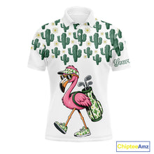 Load image into Gallery viewer, Personalized Green Cactus Flower Pattern Mens Golf Polo Shirts Custom Funny Flaming Golf Shirt NYN2837