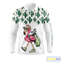 Load image into Gallery viewer, Personalized Green Cactus Flower Pattern Mens Golf Polo Shirts Custom Funny Flaming Golf Shirt NYN2837