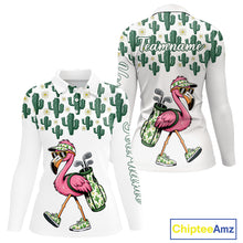 Load image into Gallery viewer, Personalized Green Cactus Flower Pattern Womens Golf Polo Shirts Custom Funny Flaming Golf Shirt NYN2837