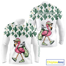 Load image into Gallery viewer, Personalized Green Cactus Flower Pattern Mens Golf Polo Shirts Custom Funny Flaming Golf Shirt NYN2837