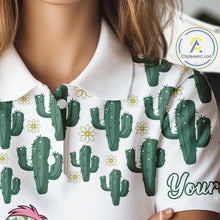 Load image into Gallery viewer, Personalized Green Cactus Flower Pattern Womens Golf Polo Shirts Custom Funny Flaming Golf Shirt NYN2837
