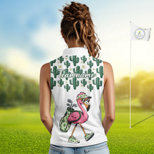 Load image into Gallery viewer, Personalized Green Cactus Flower Pattern Womens Golf Sleeveless Polo Shirts Custom Funny Flaming Golf Shirt NYN2837