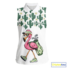 Load image into Gallery viewer, Personalized Green Cactus Flower Pattern Womens Golf Sleeveless Polo Shirts Custom Funny Flaming Golf Shirt NYN2837