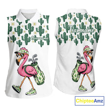 Load image into Gallery viewer, Personalized Green Cactus Flower Pattern Womens Golf Sleeveless Polo Shirts Custom Funny Flaming Golf Shirt NYN2837