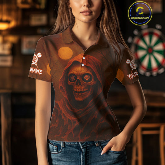 Custom Spooky Skull Dartboard Halloween Dart Jersey For Women Hallows’ Eve Dart Team Jerseys NYN1401