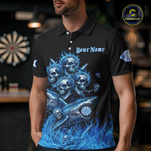 Load image into Gallery viewer, Custom Blue Flames Shark And Skull 3D Men Darts Polo League Shirts Funny Dart Jerseys NYN2203