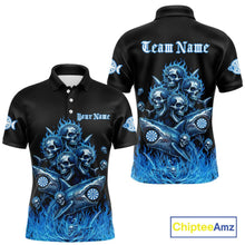 Load image into Gallery viewer, Custom Blue Flames Shark And Skull 3D Men Darts Polo League Shirts Funny Dart Jerseys NYN2203
