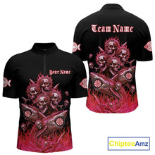 Load image into Gallery viewer, Custom Red Flames Shark And Skull 3D Men Darts Quarter-Zip League Shirts Funny Dart Jerseys NYN2204