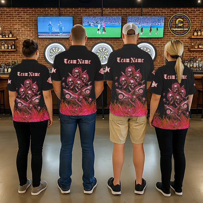 Custom Red Flames Shark And Skull 3D Men Darts Polo League Shirts Funny Dart Jerseys NYN2204