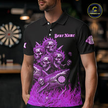 Load image into Gallery viewer, Custom Purple Flames Shark And Skull 3D Men Darts Polo League Shirts Funny Dart Jerseys NYN2205