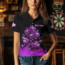 Load image into Gallery viewer, Custom Purple Flames Shark And Skull 3D Women Darts Polo League Shirts Funny Dart Jerseys NYN2205