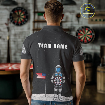 Custom Black Galaxy Astronaut Dart Polo Shirt For Men Outfit Dart Team Jerseys NYN1417