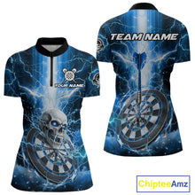 Load image into Gallery viewer, Custom Lightning Blue Skull Cracked Dartboard Dart Women 1/4-Zip Jerseys Outfits Dart Shirt NYN1685