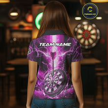 Load image into Gallery viewer, Custom Lightning Pink Skull Cracked Dartboard Dart Women Polo Jerseys Outfits Dart Shirt NYN1687