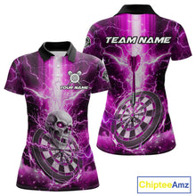 Load image into Gallery viewer, Custom Lightning Pink Skull Cracked Dartboard Dart Women Polo Jerseys Outfits Dart Shirt NYN1687