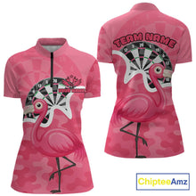 Load image into Gallery viewer, Custom Pink Flamingo Camouflage Dartboard Women Darts Quarter-Zip League Shirts Funny Dart Jerseys NYN2206