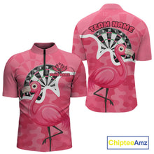 Load image into Gallery viewer, Custom Pink Flamingo Camouflage Dartboard Men Darts Quarter-Zip League Shirts Funny Dart Jerseys NYN2206