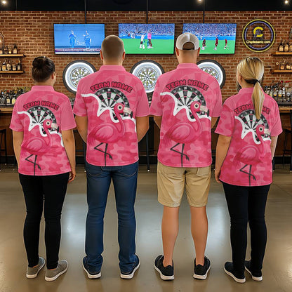 Custom Pink Flamingo Camouflage Dartboard Men Darts Polo League Shirts Funny Dart Jerseys NYN2206