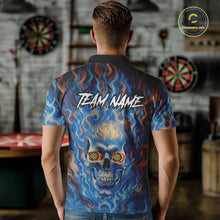 Load image into Gallery viewer, Custom Blue Fire Flaming Skull Dartboard Men Darts Polo League Shirts Outfits Dart Jerseys NYN2207