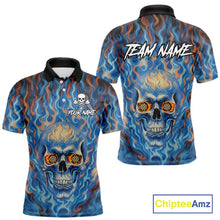 Load image into Gallery viewer, Custom Blue Fire Flaming Skull Dartboard Men Darts Polo League Shirts Outfits Dart Jerseys NYN2207