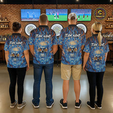 Load image into Gallery viewer, Custom Blue Fire Flaming Skull Dartboard Men Darts Polo League Shirts Outfits Dart Jerseys NYN2207