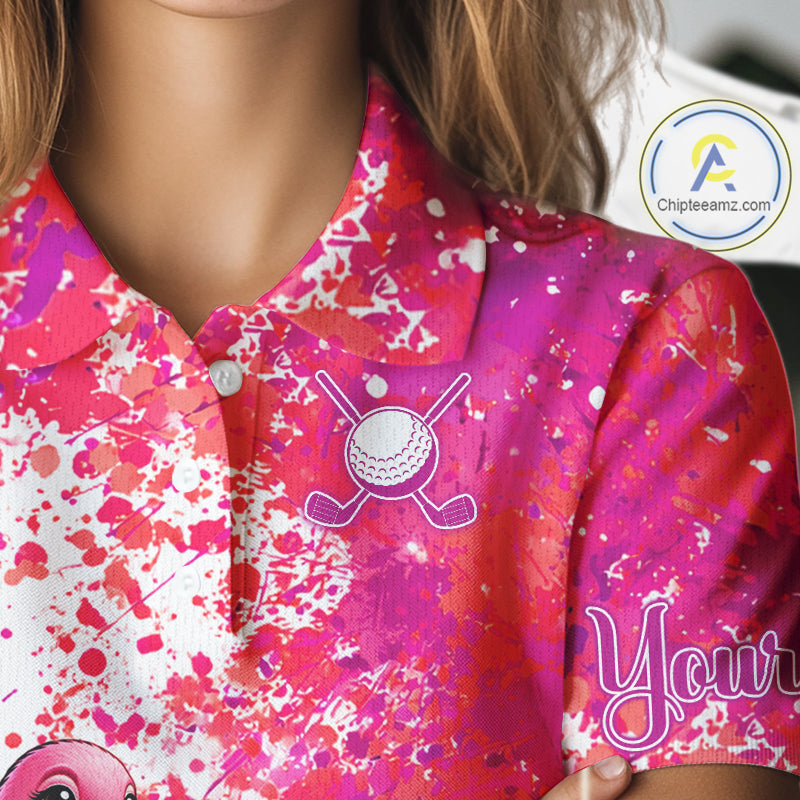 Funny Women Golf Polo Shirt Custom Winner Flamingo Pink Splatter Golf Clothing Shirts, Golf Gifts NYN2875