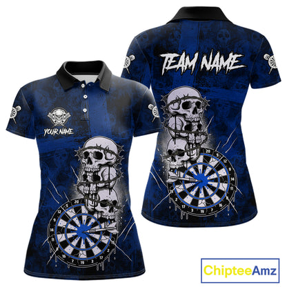 Custom Blue Grunge Barbed Wire Grey Skull Dartboard Men Darts Polo Shirt Dart Jerseys NYN1978