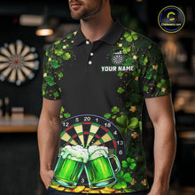 Load image into Gallery viewer, Cheer Beer &amp; Play Dartboard Shamrock Men Darts Polo Shirt Custom St Patrick's Day Darts Jersey NYN2534