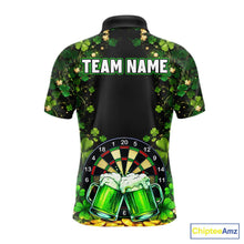 Load image into Gallery viewer, Cheer Beer &amp; Play Dartboard Shamrock Men Darts Polo Shirt Custom St Patrick's Day Darts Jersey NYN2534