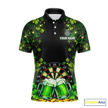 Load image into Gallery viewer, Cheer Beer &amp; Play Dartboard Shamrock Men Darts Polo Shirt Custom St Patrick's Day Darts Jersey NYN2534