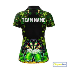 Load image into Gallery viewer, Cheer Beer &amp; Play Dartboard Shamrock Women Darts Polo Shirt Custom St Patrick's Day Darts Jersey NYN2534