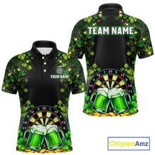 Load image into Gallery viewer, Cheer Beer &amp; Play Dartboard Shamrock Men Darts Polo Shirt Custom St Patrick's Day Darts Jersey NYN2534