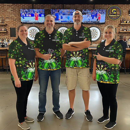 Cheer Beer & Play Dartboard Shamrock Men Darts Polo Shirt Custom St Patrick's Day Darts Jersey NYN2534