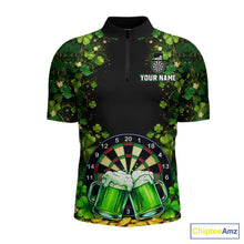 Load image into Gallery viewer, Cheer Beer &amp; Play Dartboard Shamrock Men Darts Quarter-Zip Shirt Custom St Patrick's Day Darts Jersey NYN2534