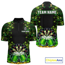 Load image into Gallery viewer, Cheer Beer &amp; Play Dartboard Shamrock Men Darts Quarter-Zip Shirt Custom St Patrick's Day Darts Jersey NYN2534