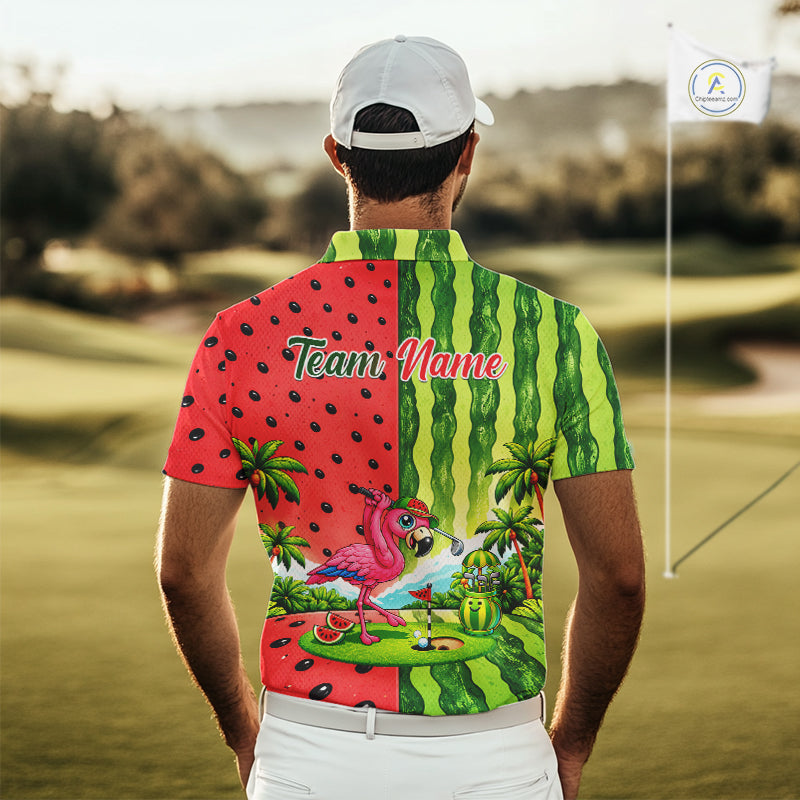 Flamingo Watermelon Polo Shirt Mens Golf Polo Shirts Custom Tropical Pattern Flamingo Golf Shirts NYN2878
