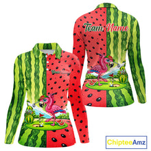 Load image into Gallery viewer, Flamingo Watermelon Polo Shirt Womens Golf Polo Shirts Custom Tropical Pattern Flamingo Golf Shirts NYN2878