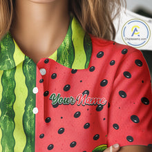 Load image into Gallery viewer, Flamingo Watermelon Polo Shirt Womens Golf Polo Shirts Custom Tropical Pattern Flamingo Golf Shirts NYN2878